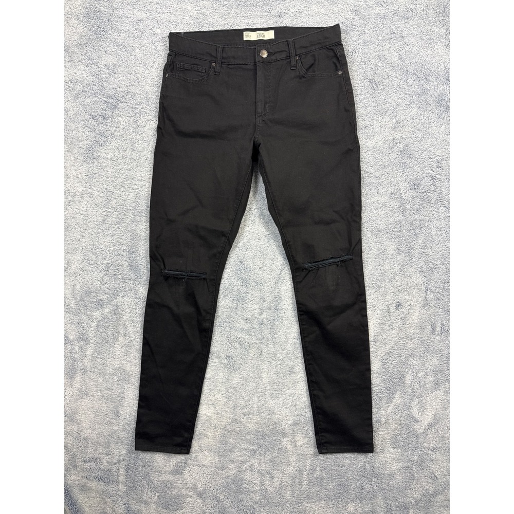 Topshop Women W30 L32 Black Leigh Moto Skinny Jeans Distressed Knee Denim Pants